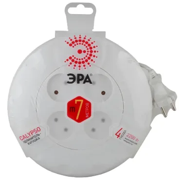 Удлинитель (белый) рулетка, без заземл, 2x0.75мм2, 4гн, 7м (10/350) UR-4-7 м-W