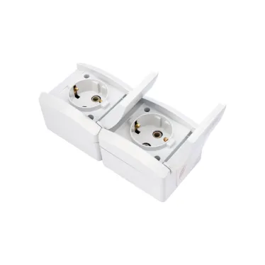 Блок вертикальный 2 розетки (керамика) INDUSTRIAL IP54 с заземлением, о/у, белый