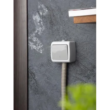 Выключатель Мурманск проходной 1-клавишный 10А IP54 серый