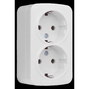 Розетка Минск 2-местная ОП 16А с заземлением белая