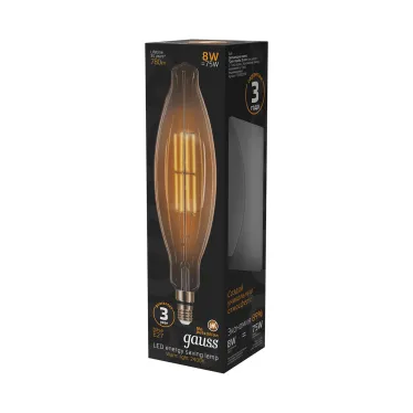 Лампа светодиодная LED Vintage Filament BT120 8W E27 120*420mm Amber 780lm 2400K 1/10 | 155802008 | Gauss