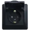 GLOSSA Розетка с заземлением со шторками с крышкой IP20 антрацит в сборе
