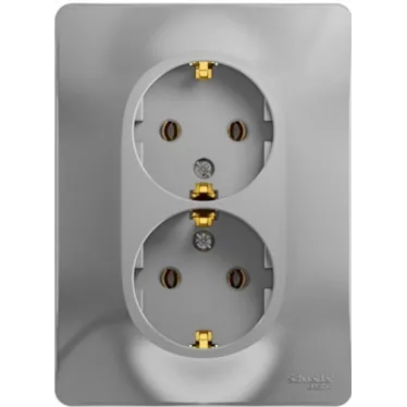 GLOSSA Розетка двойная с заземлением в сборе алюминий