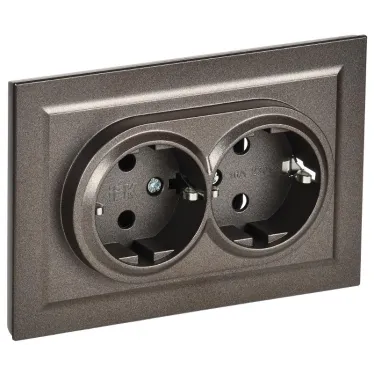 BRITE Розетка двойная с заземлением без защитных шторок 16А в сборе РС12-3-БрТБ темная бронза