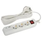 Удлинитель электрический UB-3es-5m-USB c заземлением с выключателем 3 розетки + 1xUSBA+1xUSBC 5м 10А