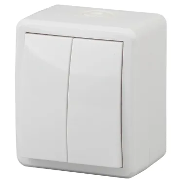 Выключатель двойной IP54, 10АХ-250В, ОУ, Эра Эксперт, белый,11-1404-01