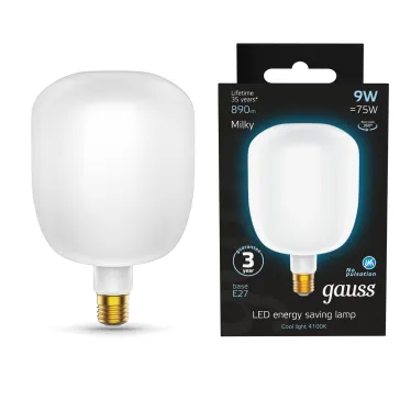 Лампа светодиодная Filament V140 9W 890lm 4100К Е27 milky LED 1/6 | 1015802209 | Gauss