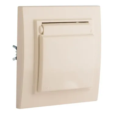 Розетка Минск 1-местная СП с заземлением с крышкой 16А бежевая с защитными шторками IP44