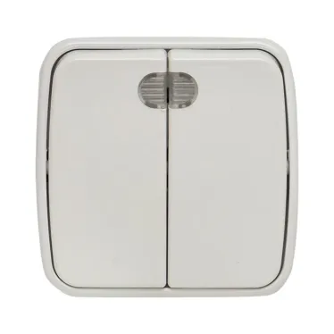 Выключатель Минск двухклавишный ОП 10А с индикатором белый