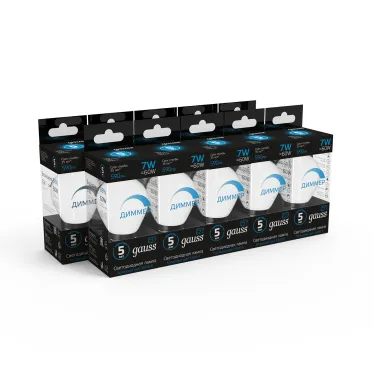 Лампа светодиодная Шар 7W 590lm 6500К E27 диммируемая | 105102307-D | Gauss