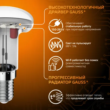 Лампа светодиодная LED 4Вт E14 220В 2700К Reflector R39 | 106001104 | Gauss