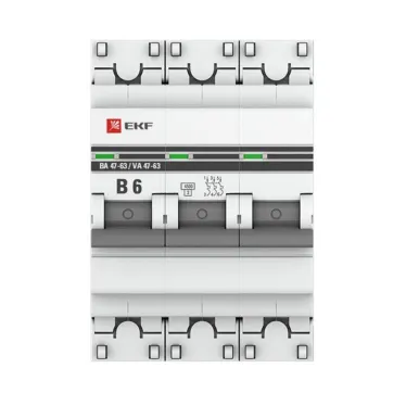 Автоматический выключатель 3P 6А (В) 4,5kA ВА 47-63 EKF PROxima