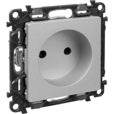 Valena LIFE Розетка силовая 2К 16А 250В c лицевой панелью алюминий со шторками безвинтовые зажимы