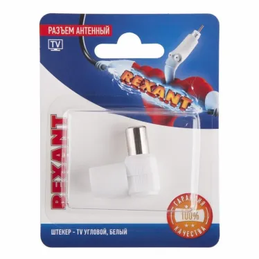 Разъем антенный на кабель, штекер-TV угловой, белый,