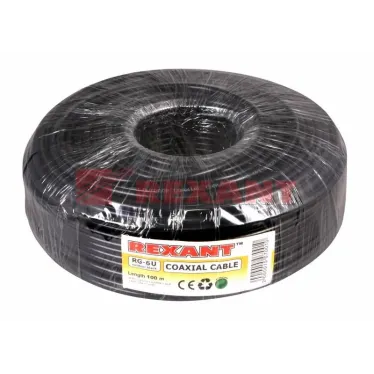 Кабель коаксиальный RG-6U, 75 Ом, CCS/Al/Al, 64%, бухта 100 м, черный OUTDOOR, REXANT