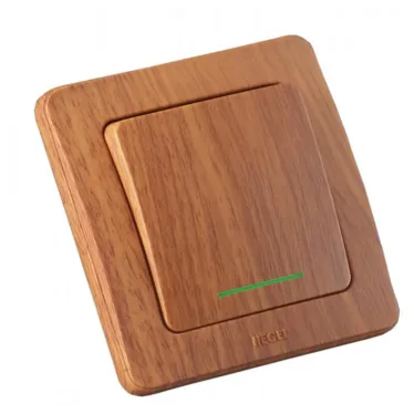 Переключатель одноклавишный скрытый с индикацией дуб 10А