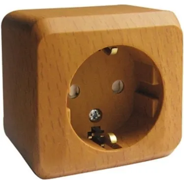 ЭТЮД Розетка наружная с заземлением со шторками бук