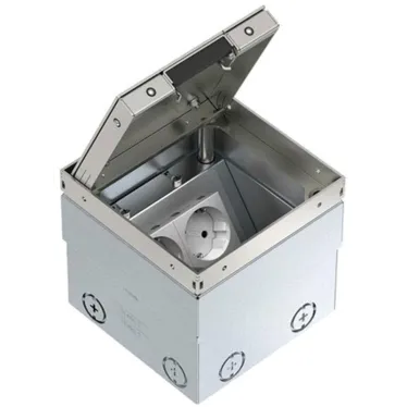 Лючок UDHome2 укомплектованный 2 розетки 2К+З (без выемки под н/п) сталь нерж. 140х140х110 мм