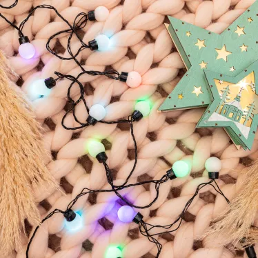 Гирлянда "Мультишарики" Ø25мм 5м, темно-зеленый ПВХ, 25 диодов, цвет RGB | 303-559 | NEON-NIGHT