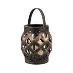 Декоративный фонарь со свечкой, плетеный корпус, бронза, размер 14х14х16,5 см, цвет теплый белый | 513-055 | NEON-NIGHT