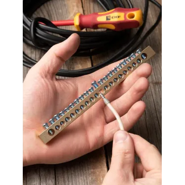 Шина 0 8х12 мм 125 Ампер (20 отверстий/крепеж по краям) латунь PROxima