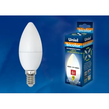 Лампа светодиодная с выбором цветовой температуры LED 6вт 175-250В свеча 450 Лм Е14 3000К-4000К Bicolor