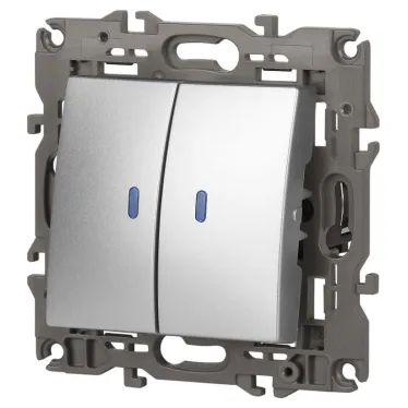 Выключатель двойной с подсветкой, 10АХ-250В, Эра Elegance, алюминий,14-1105-03