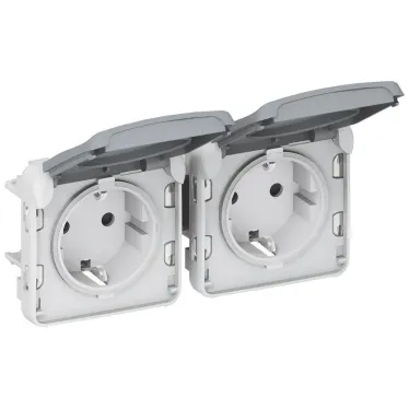 Розетка 2х2К+З - горизонтальная - немецкий стандарт - Программа Plexo - серый - 16 A - 250 В