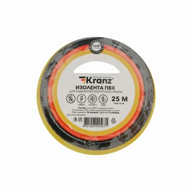 Изолента ПВХ KRANZ 0.13х15 мм, 25 м, желто-зеленая