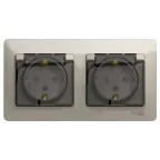 Розетка GLOSSA двойная с заземлением со шторками в сборе IP44 молочный