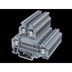 Клемма двухуровневая, винтовой зажим, 4 точки подключения, 4 кв.мм, серая