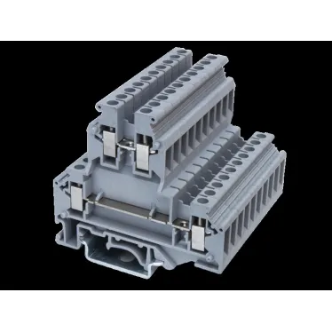 Клемма двухуровневая, винтовой зажим, 4 точки подключения, 4 кв.мм, серая