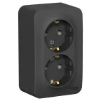 BLANCA розетка наружная двойная с заземлением без шторок с изолирующей пластиной, 16А, 250В, антрацит