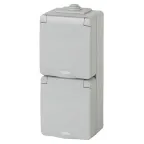 Розетка 2х2P+E верт. IP65, 16A-250В, ОУ, Эра Эксперт, серый, 11-2607-03