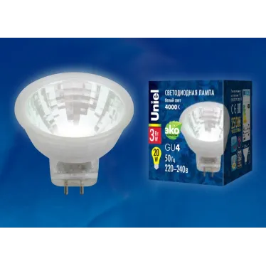 Лампа светодиодная LED-MR11-3W/NW/GU4/220V GLZ21TR LED, 220V. прозр 4000K | UL-00001703 | Uniel