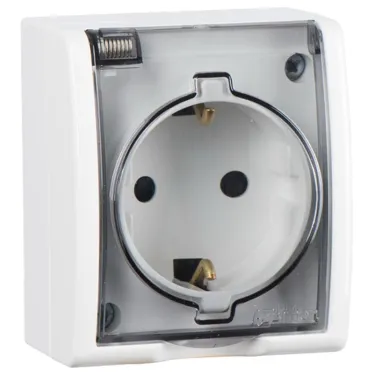 15 Aqua Розетка 2Р+Е Schuko со шторками с крышкой полупр. IP54 16А 250В винтовой зажим S15A белый