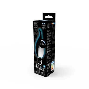 Лампа светодиодная Filament Свеча на ветру 9W 610lm 4100К Е14 milky диммируемая LED 1/10/50 | 104201209-D | Gauss