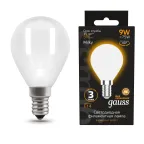 Лампа светодиодная Filament Шар 9W 590lm 3000К Е14 milky LED 1/10/50 | 105201109 | Gauss