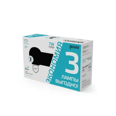 Лампа светодиодная Filament Шар 7W 580lm 4100К Е27 LED (3 лампы в упаковке) 1/20 | 105902207T | Gauss