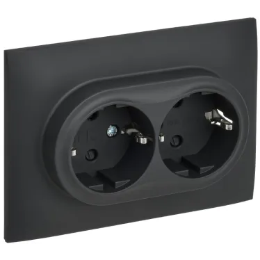 SKANDY Розетка 2-местная с заземлением с защитными шторками 16А в сборе SK-R07G графит IEK