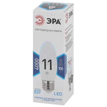 Лампа светодиодная Эра LED B35-11W-840-E27 (диод, свеча, 11Вт, нейтр, E27)