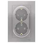 Розетка ATLASDESIGN двойная с заземлением со шторками 16А в сборе алюминий