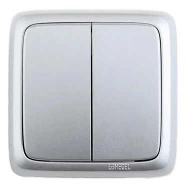 Выключатель двухклавишный наружный с изоляционной пластиной серебро 10А