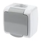 Розетка Intro Atlantic 5-201-03 с заземлением 2P+E Schuko, 16А-250В, IP54, открытой установки, серый