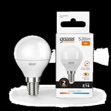 Лампа светодиодная LED 8 Вт 520 лм 3000К шар P45 теплый E14 AC 220В Elementary Gauss