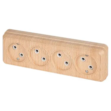 Розетка Intro Quadro 2-207-11 без заземления четырехместная 4х2P, 16А-250В, IP20, ОУ, сосна