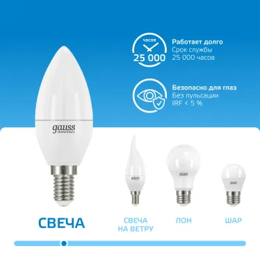 Лампа светодиодная Elementary Свеча 12W 950lm 6500K Е14 LED 1/10/100 | 33132 | Gauss