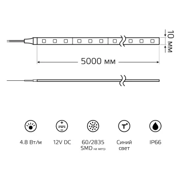 Лента светодиодная Elementary 2835/60-SMD 4.8W 12V DC синий IP66 (ZIP Bag 5м) | 356000505 | Gauss