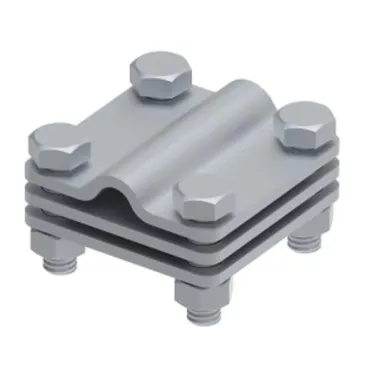 Соединитель крестовой 55х55 для параллельного, крестового и Т-образного соединения прутка диаметром 6-10 мм/полосы до 30 мм. С разделительной пластиной. Монтаж с помощью 4 винтов с шестигранной головкой M8X25 и 4 шестигранных гаек M8. Материал -