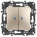 Выключатель двойной с подсветкой, 10АХ-250В, Эра Elegance, шампань,14-1105-04